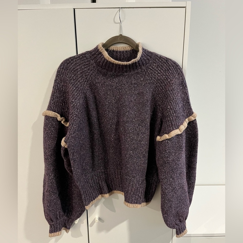 Joie Alpaca Blend Sweater Purple Heather Puff Knit Sleeve Size L NWOT